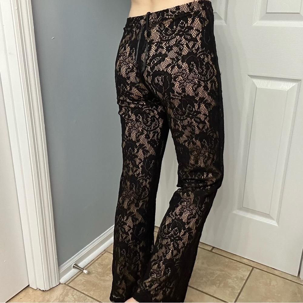 Vintage Pants Y2K Lace Black Floral Gothic Whimsigoth Wide Leg Size Small